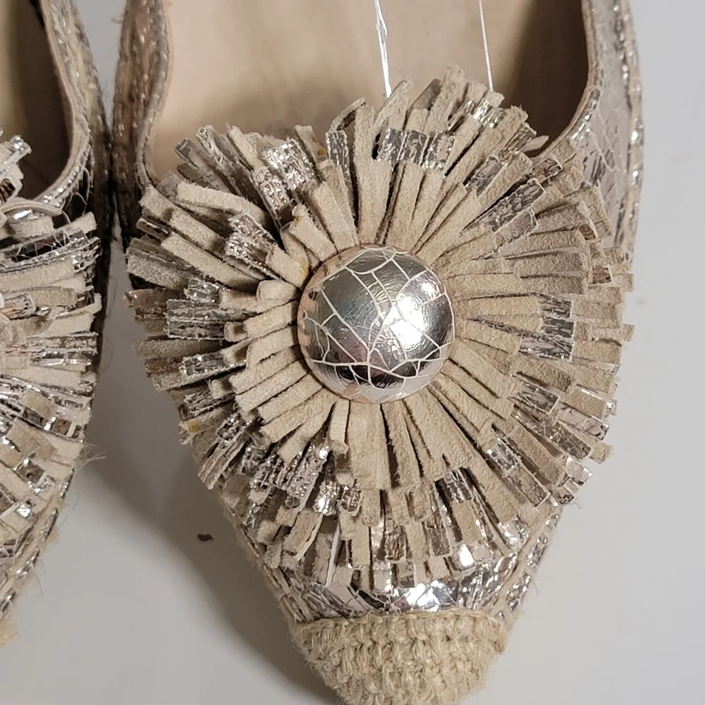 RAS Metallic Leather Espadrille Flats Size 39